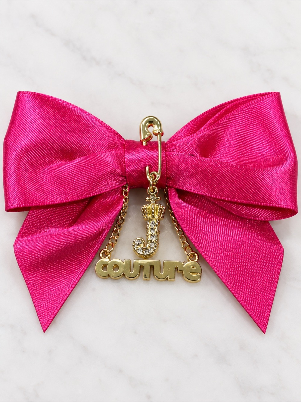 Hot Pink Satin Bow Brooch Pin Gold Tone J Charm Y2K Coquette